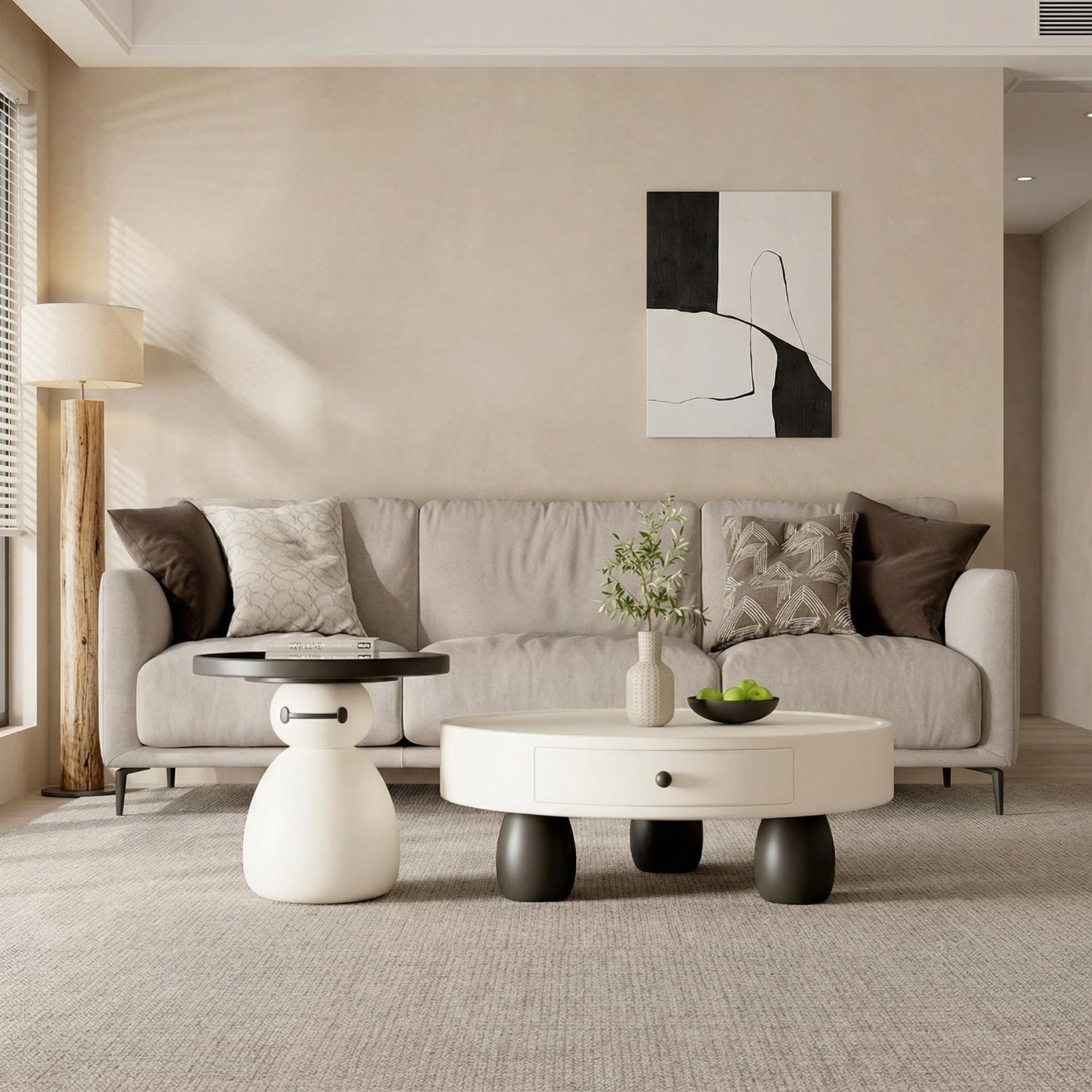 AAF Furniture Snowman Coffee Table Set White Black 2-Piece Drawer UAE