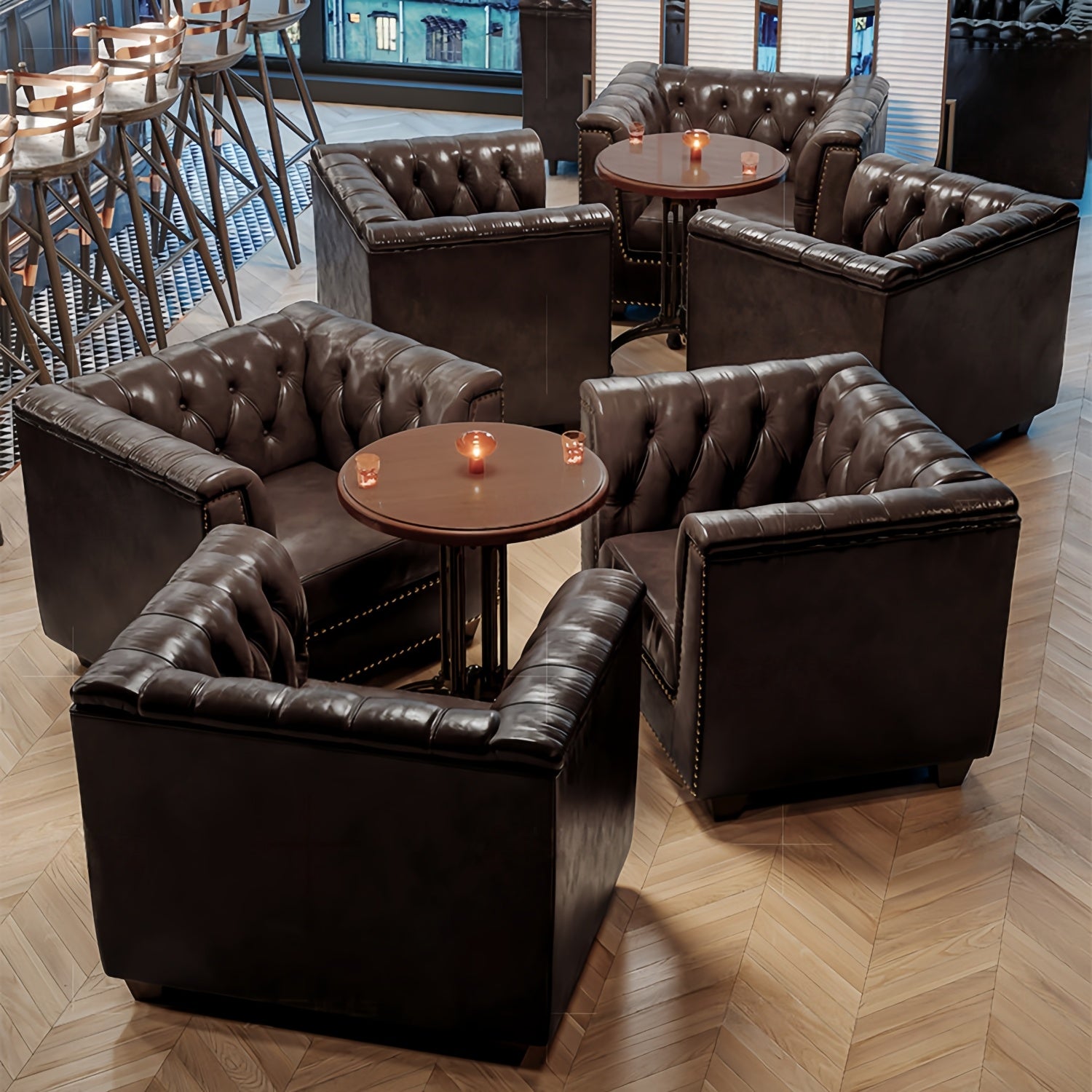 AAF Espresso Chesterfield Lounge Sofa with Matching Wood-Top Table Set