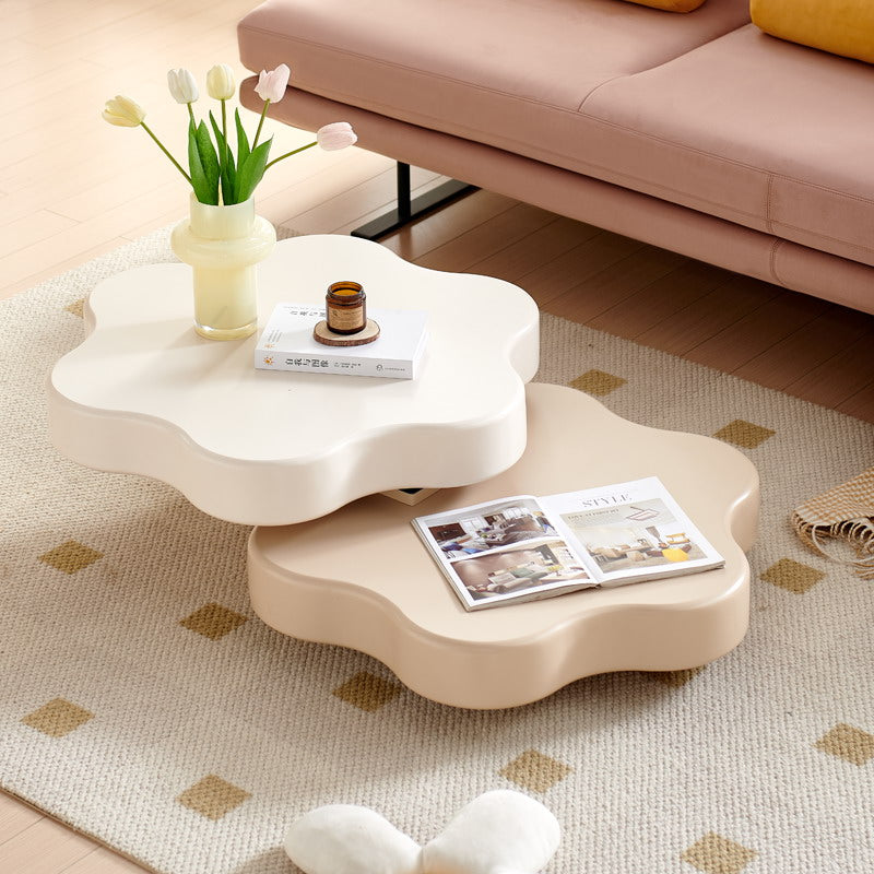 AAF FURNITURE Cream-style Coffee Table, Cute White Modern Tea Table, Irregular Indoor End Table for Living Room