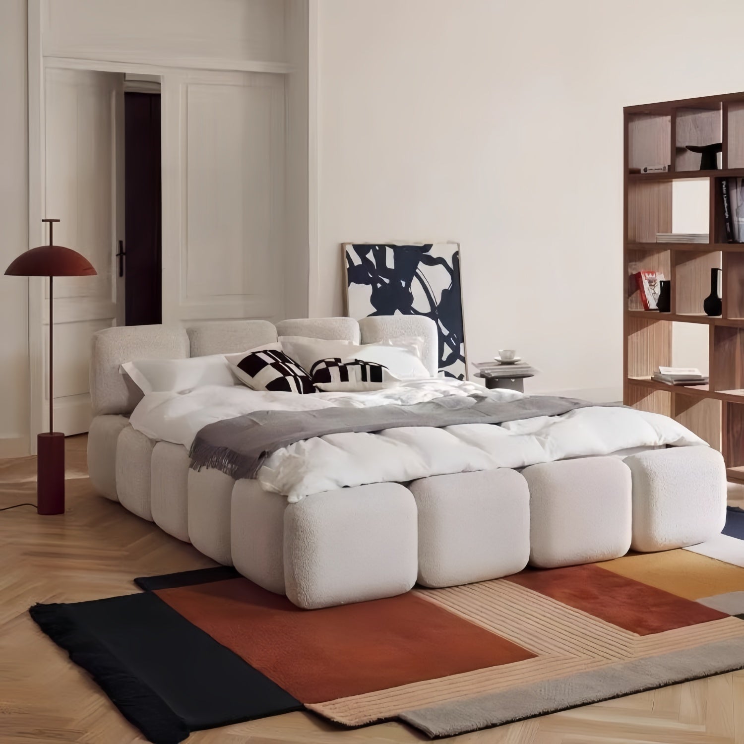 AAF Sherpa Cloud Block Bed Frame Cream Beige Storage Option UAE