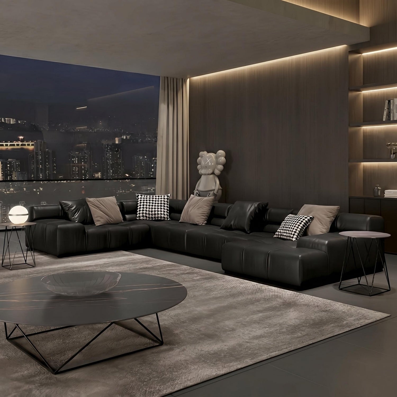 AAF Modular Black Leather Tufted Sectional Sofa Italian UAE