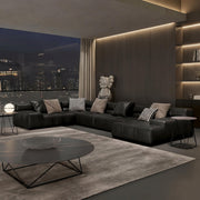AAF Modular Black Leather Tufted Sectional Sofa Italian UAE