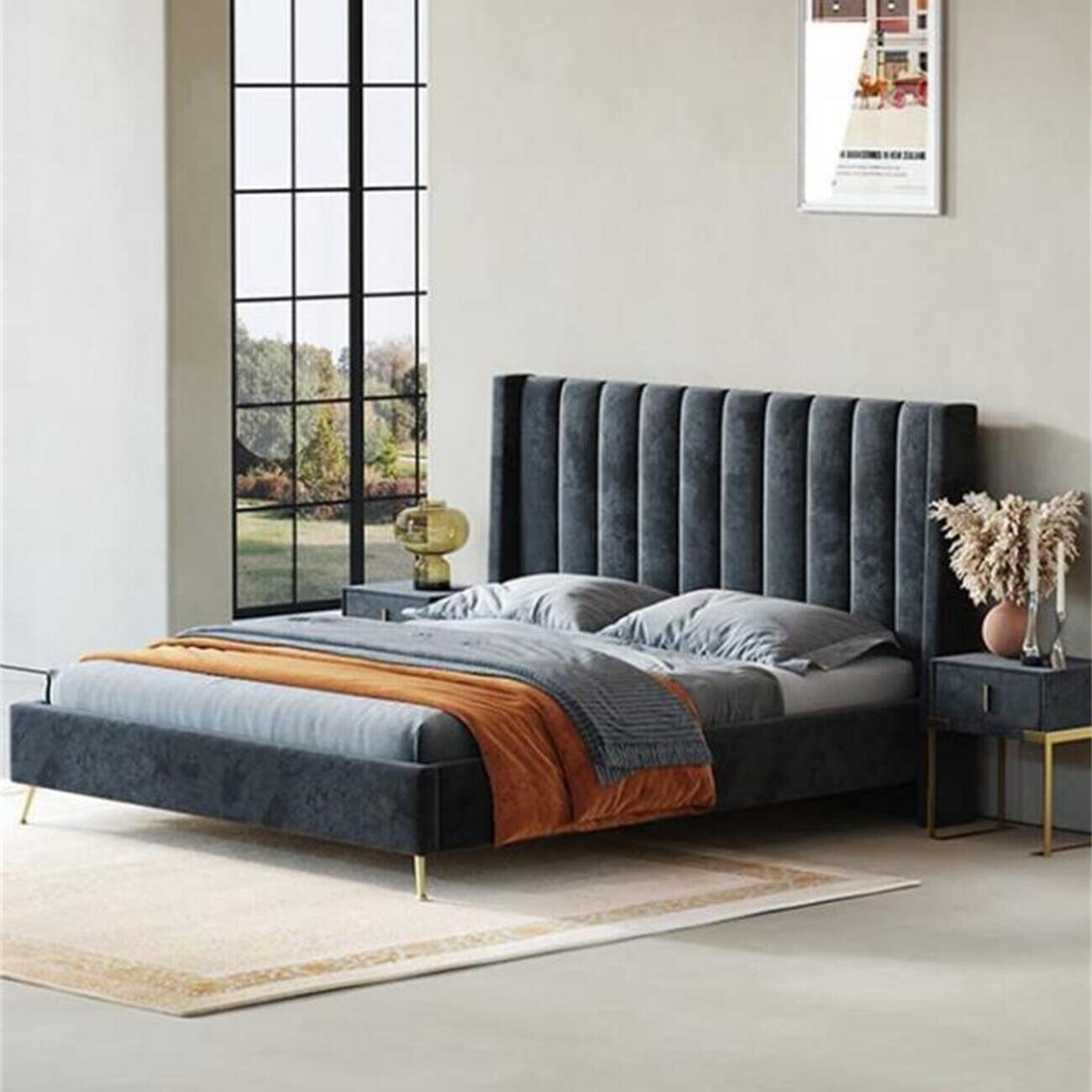 AAF Furniture Bed Frame Modern Velvet King Queen Size for bedroom Without Mattress