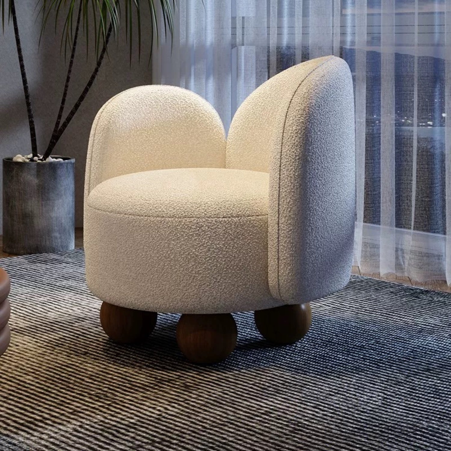 AAF Sherpa Fleece Accent Chair Dual Back Off White Walnut UAE