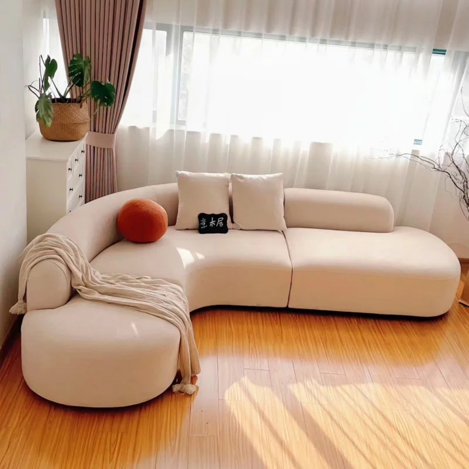 AAF Sherpa Teddy Curved L-Shape Sofa Cream Beige 5-10 Seat UAE