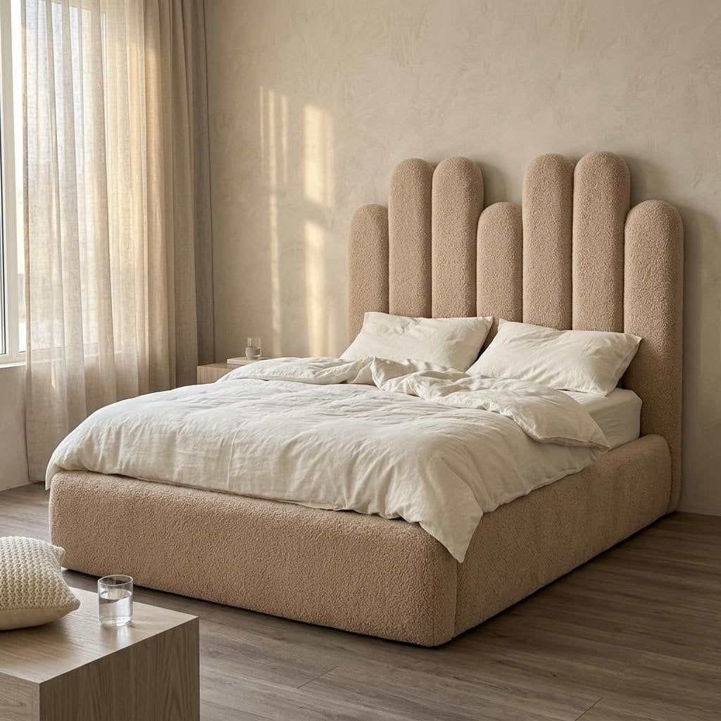 AAF Petal Boucle Bed – Multi-Rounded Arched Headboard