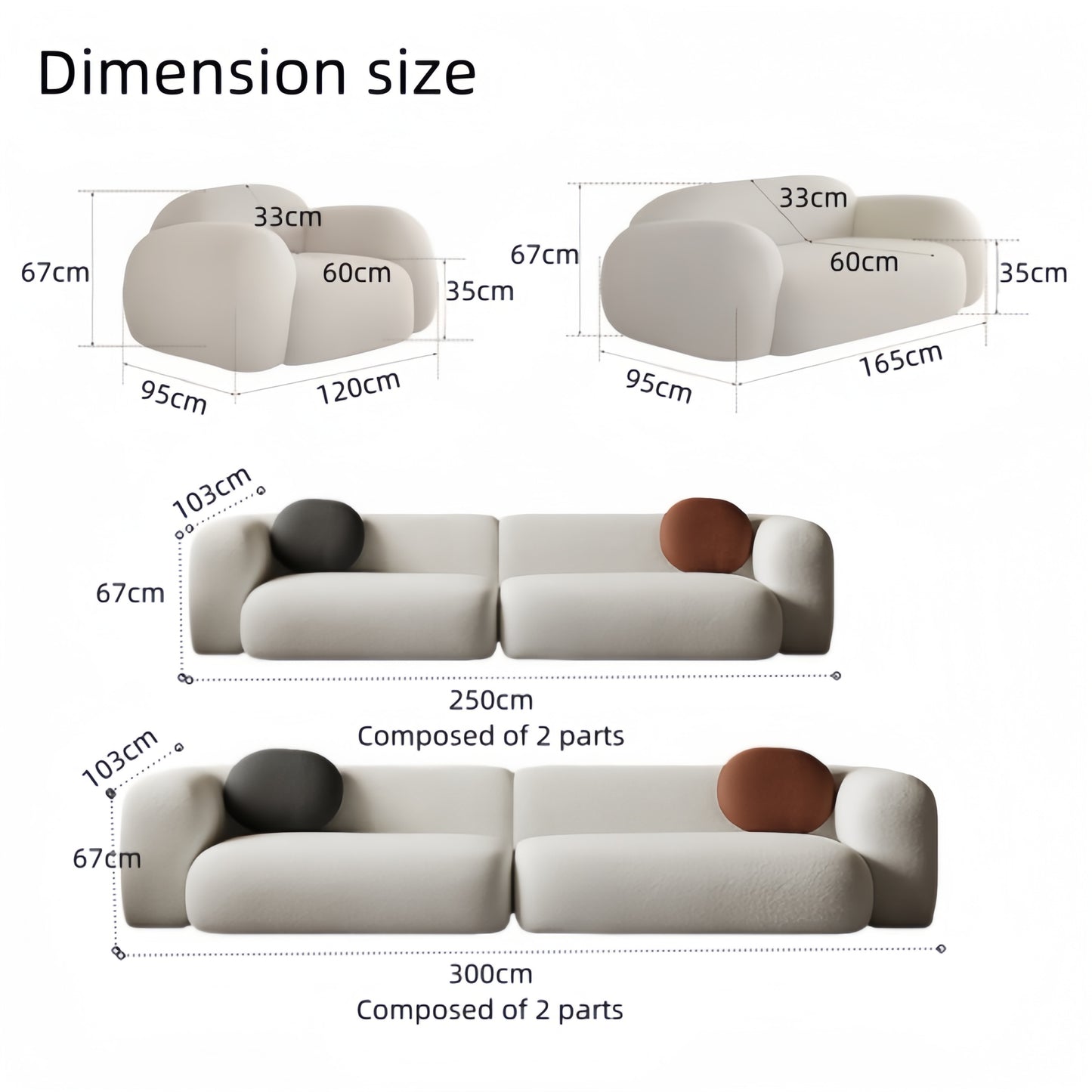 AAF Furniture Fleece Fabric Overstuffed Multifunction Sofa Chair set for Livingroom Office