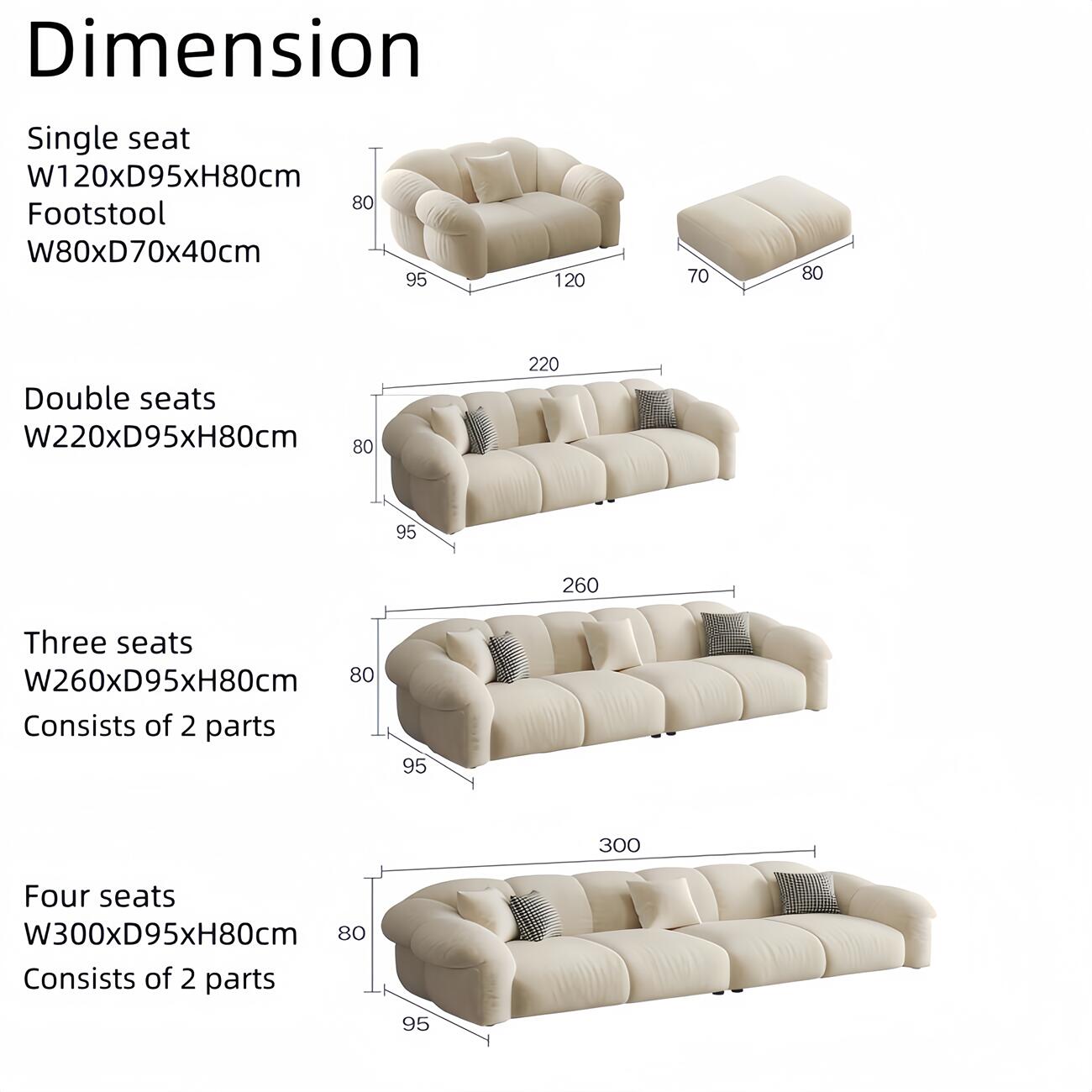 AAF FURNITURE Light Luxury Fabric Cloud Shaped Sofa set for Livingroom