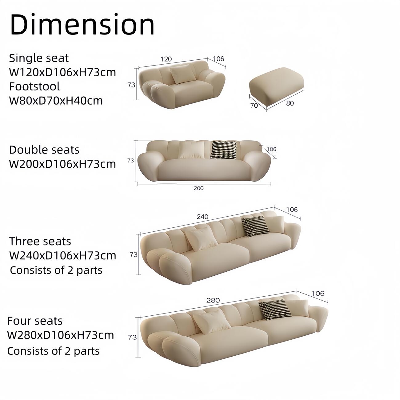 AAF FURNITURE Light Luxury Fabric Cloud Shaped Sofa set for Livingroom