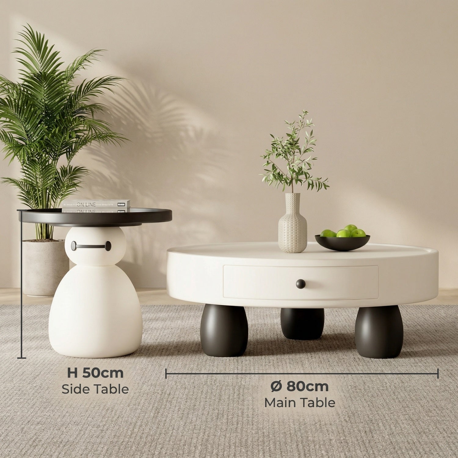 AAF Furniture Snowman Coffee Table Set White Black 2-Piece Drawer UAE