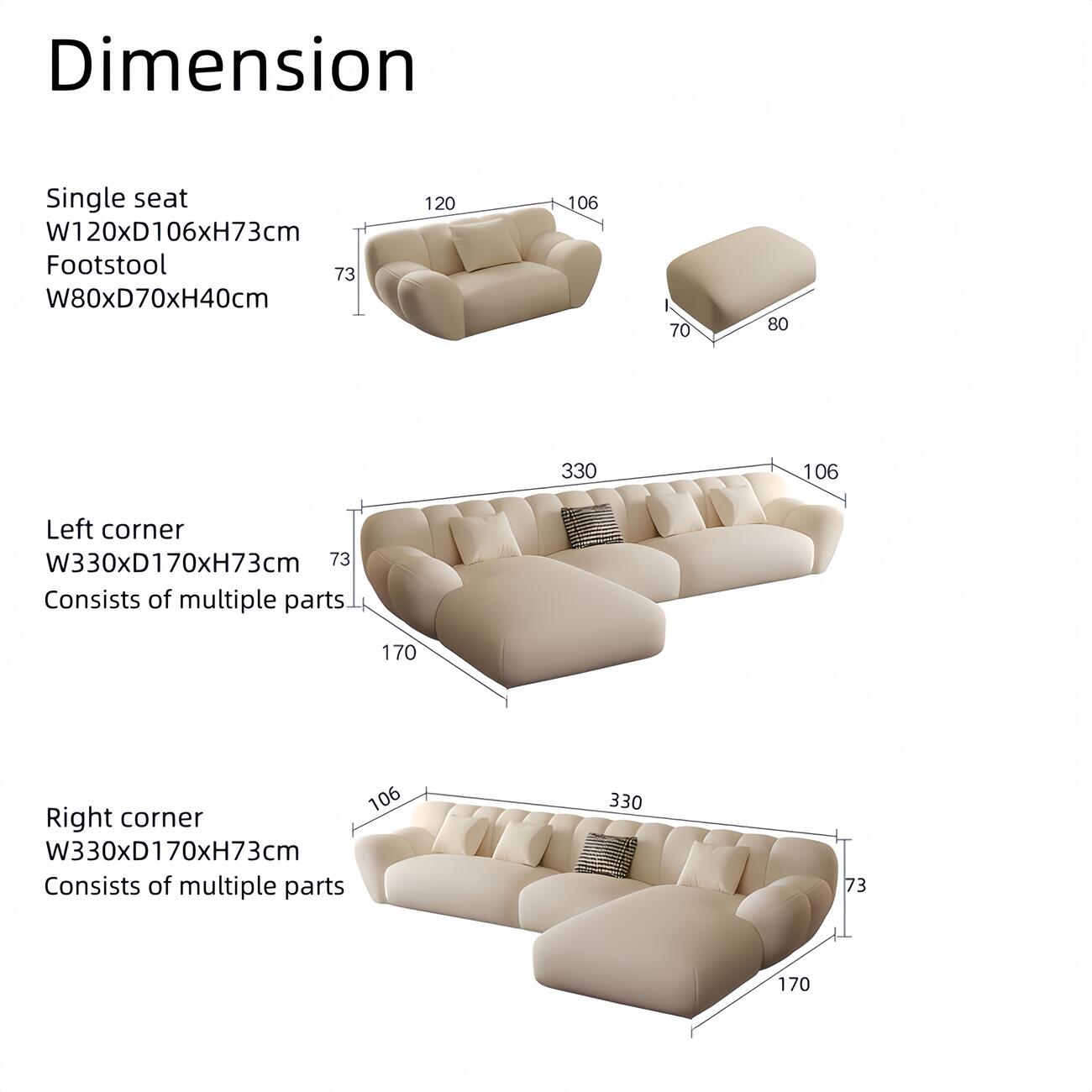 AAF FURNITURE Fleece Fabric Overstuffed Multifunction Sofa set for Livingroom Office