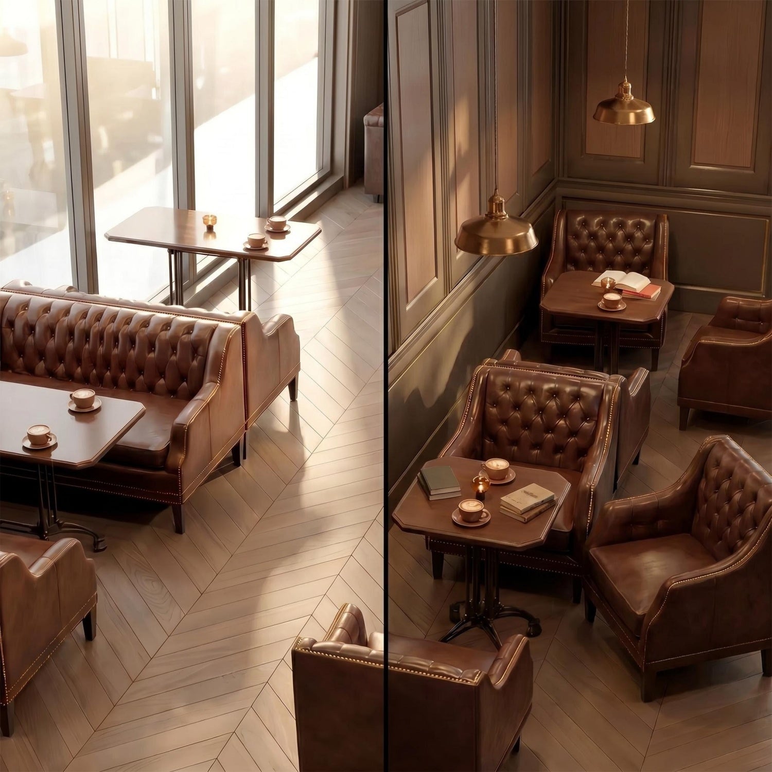 AAF Chesterfield Leather Lounge Sofa & Table Set