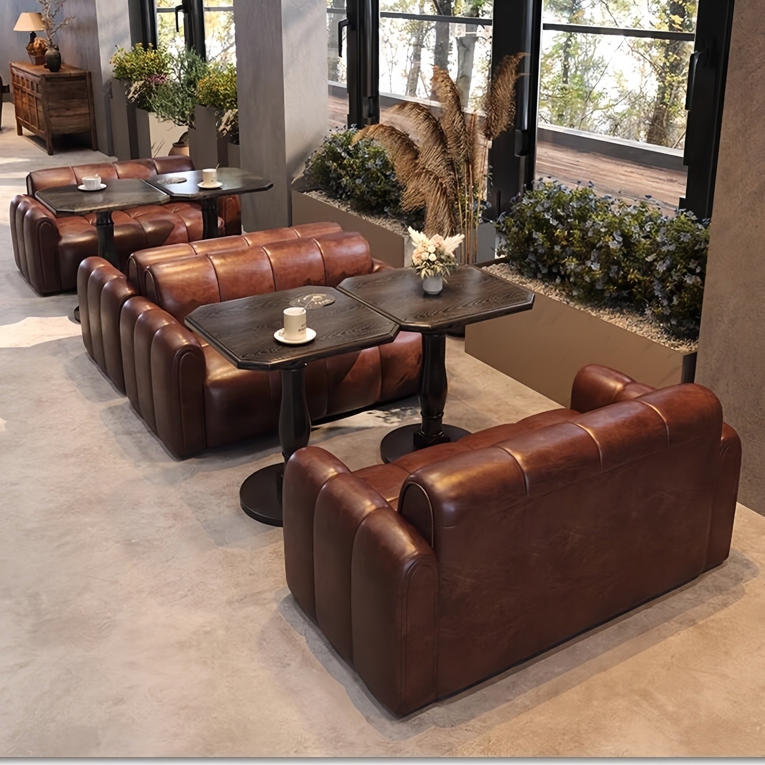 AAF Modern Bubble Tufted Leather Lounge Sofa Table Set