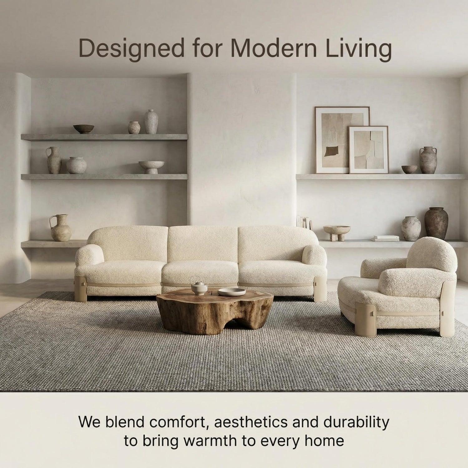 AAF Furniture Beige Cloud Sofa Modular 1-4 Seater - Fabric Sectional Couch UAE