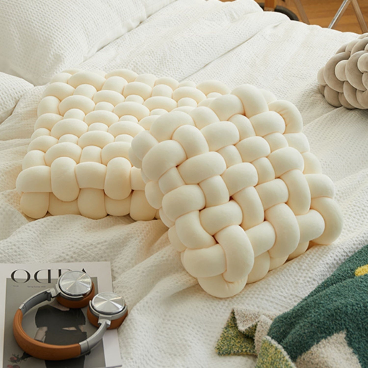 AAF Furniture Velvet Cream Modern Stool for Living Room