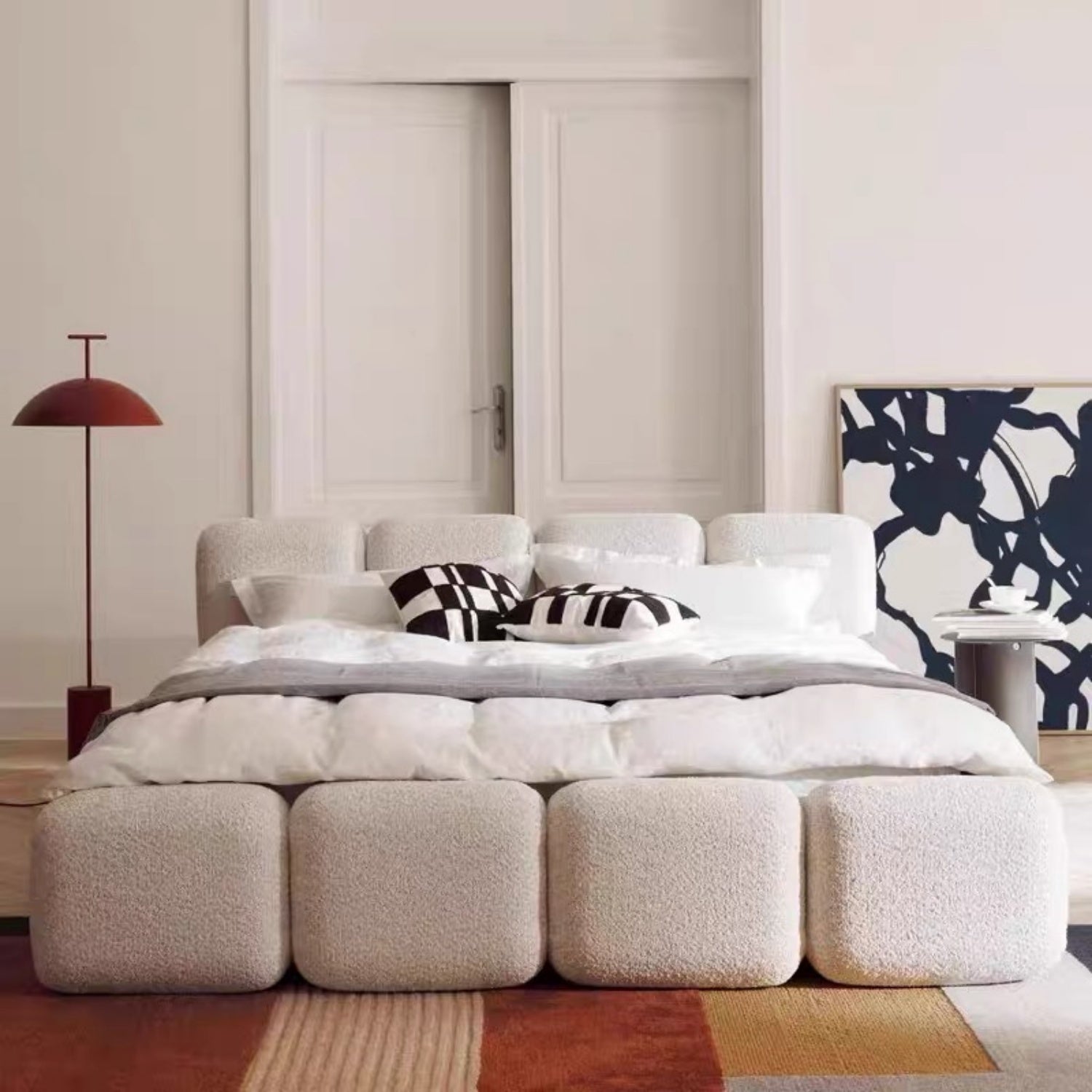 AAF Sherpa Cloud Block Bed Frame Cream Beige Storage Option UAE