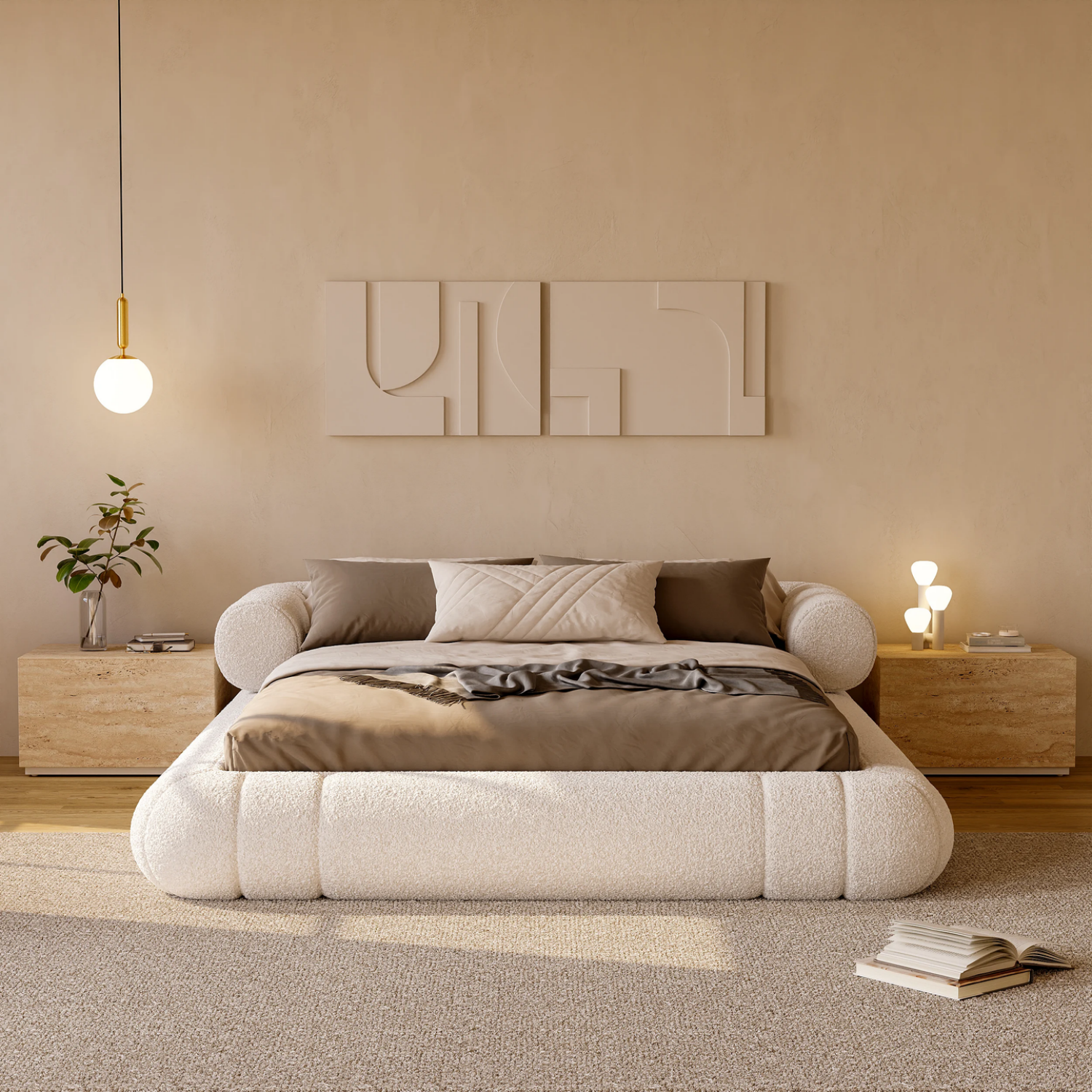 AAF Furniture Bed Frame Modern Velvet King Queen Size for bedroom Without Mattress