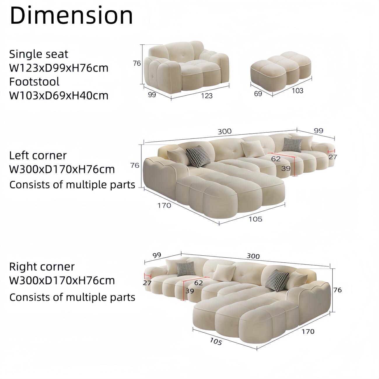 AAF FURNITURE Fleece Fabric Overstuffed Multifunction Sofa set for Livingroom Office