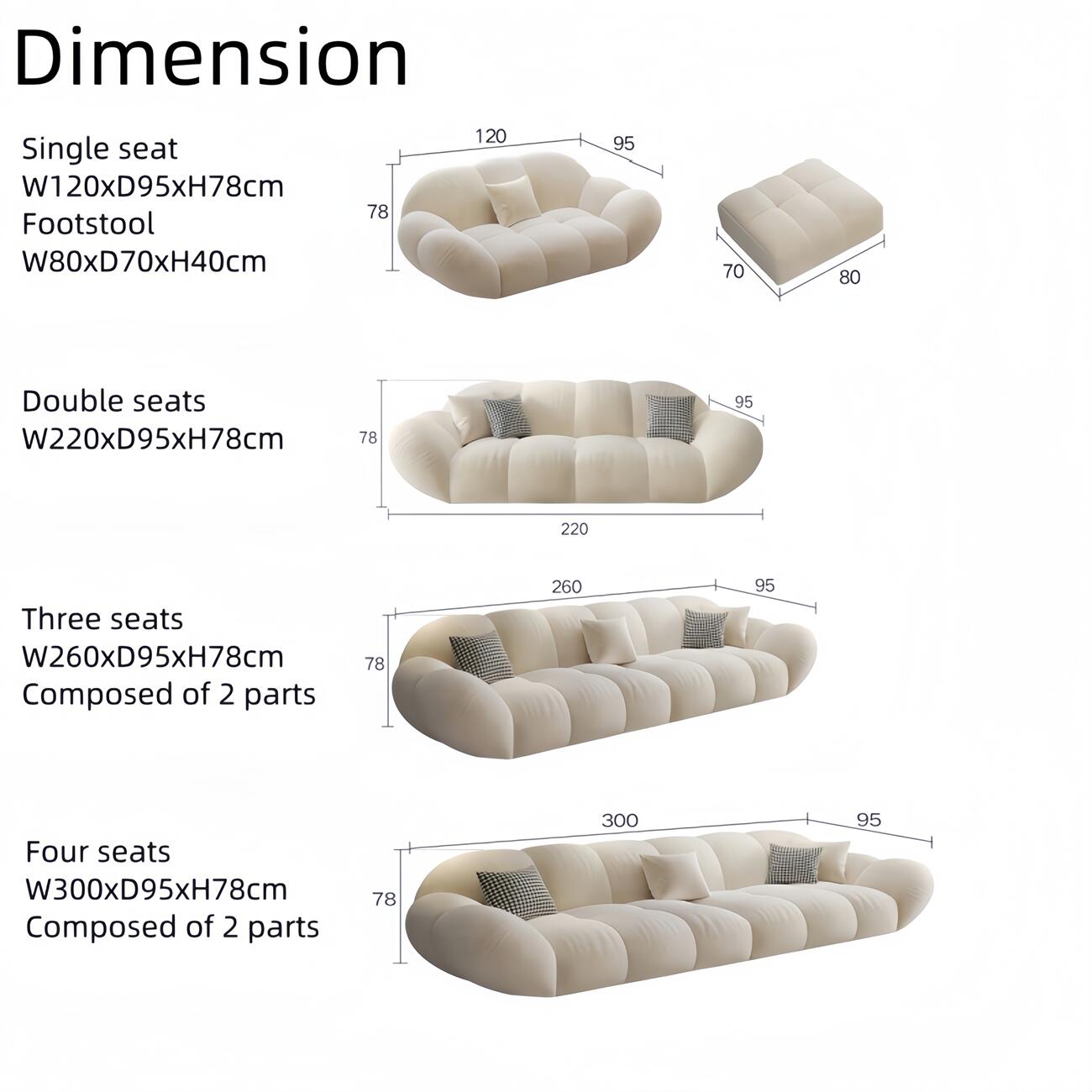 AAF FURNITURE Light Luxury Fabric Cloud Shaped Sofa set for Livingroom