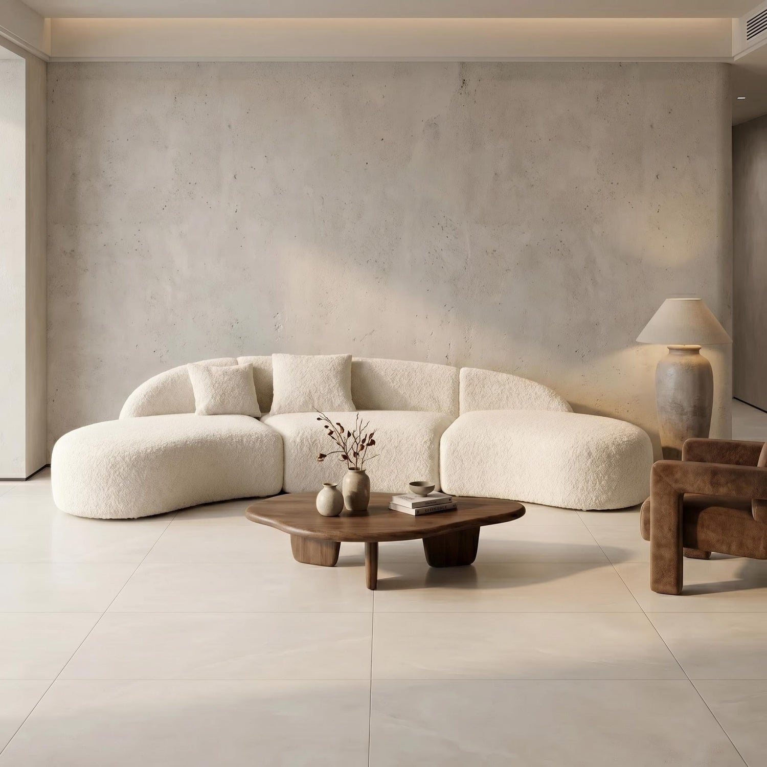 AAF Teddy Fleece C-Shape Curved Sofa Cream Beige 2-7 Seat UAE