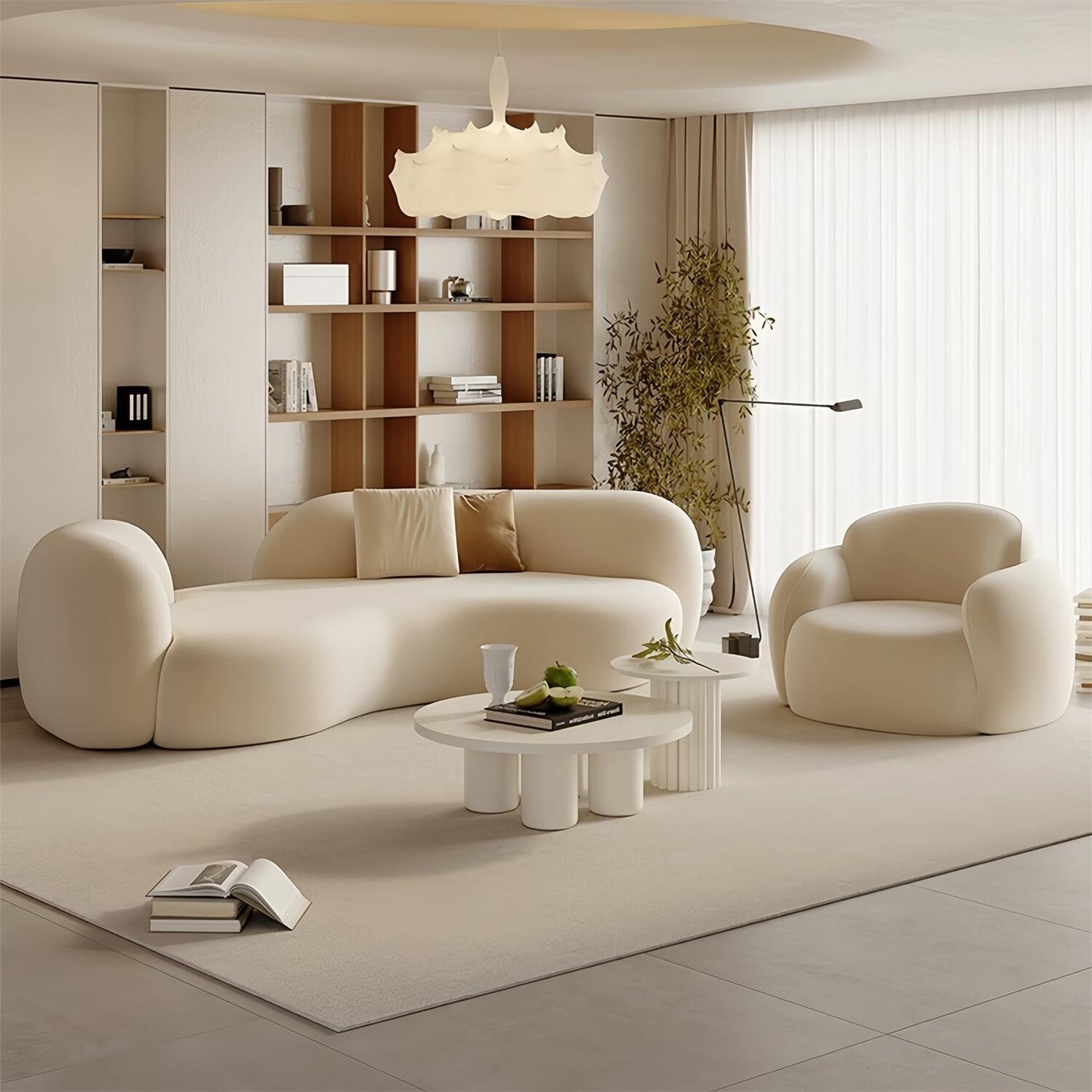 AAF Furniture Fleece Fabric Overstuffed Multifunction Arc-shaped Sofa set for Livingroom Office