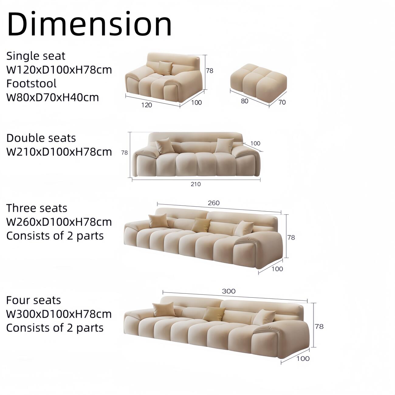AAF FURNITURE Light Luxury Fabric Cloud Shaped Sofa set for Livingroom