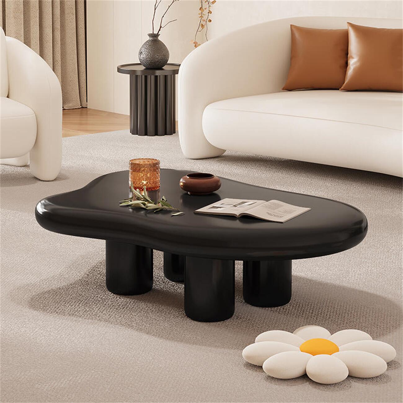 AAF FURNITURE Cream style Coffee Table Cute White Modern Tea Table Irregular Indoor End Table for Living Room