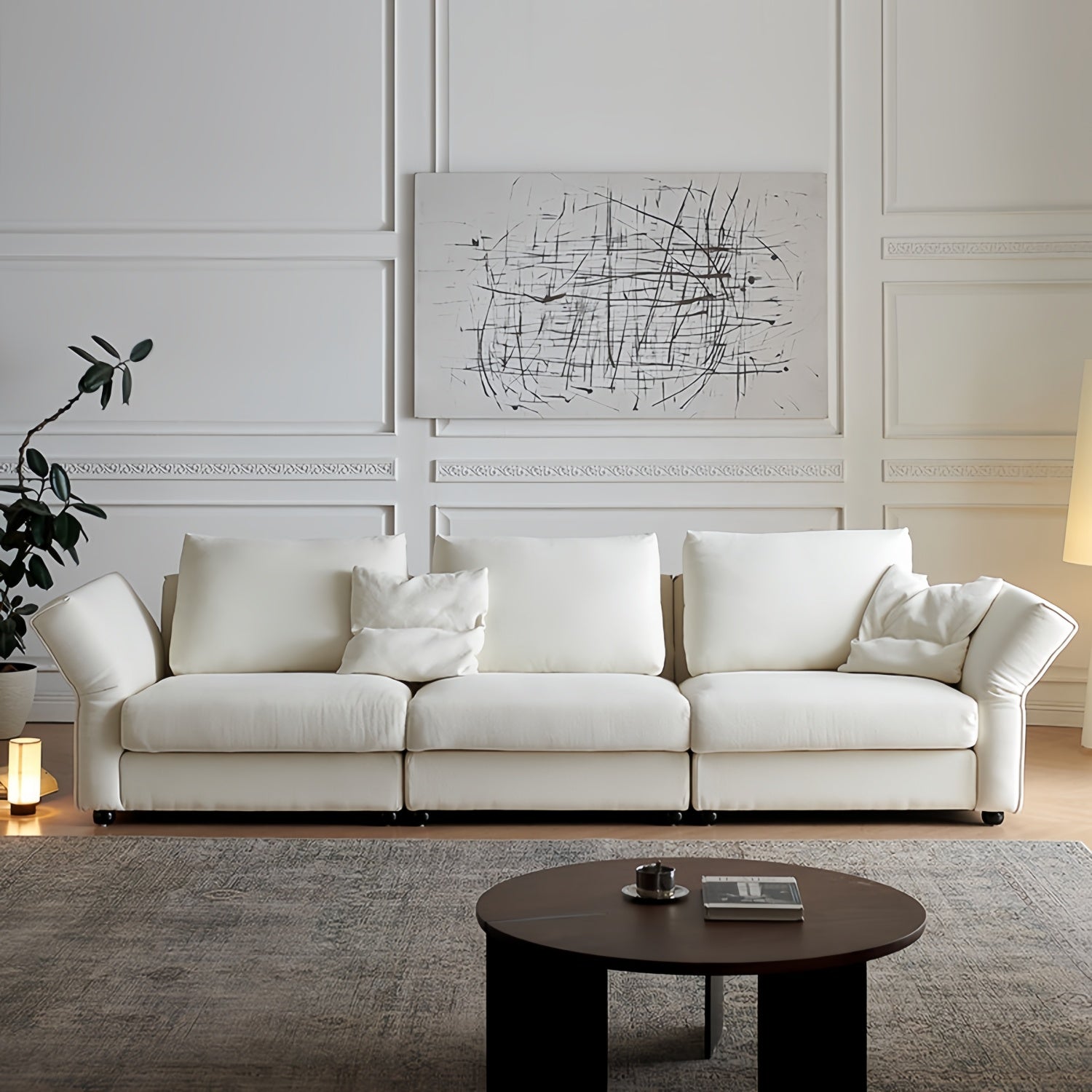 Beige Cloud Sofa Set 1-4 Seater with Footstool - Fabric Couch UAE