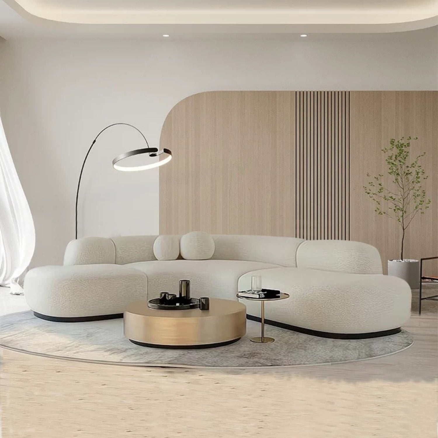 AAF Sherpa Teddy Curved L-Shape Sofa Cream Beige 5-10 Seat UAE