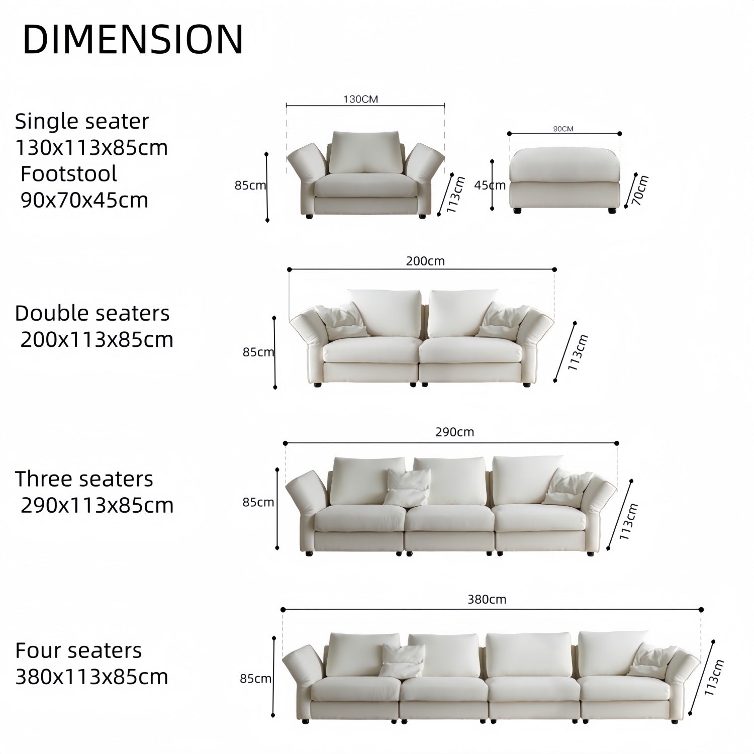 Beige Cloud Sofa Set 1-4 Seater with Footstool - Fabric Couch UAE