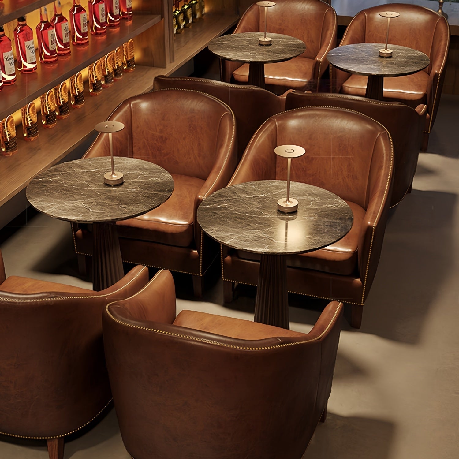 AAF Curved Back Brown Leather Lounge Sofa Table Set
