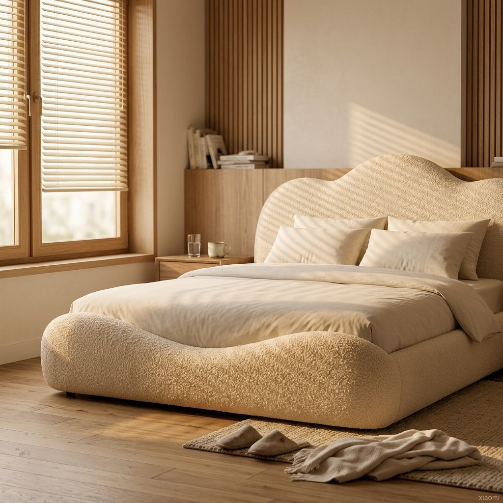 AAF Furniture Curved Wave Cloud Sherpa Bed | Matching Headboard & Footboard
