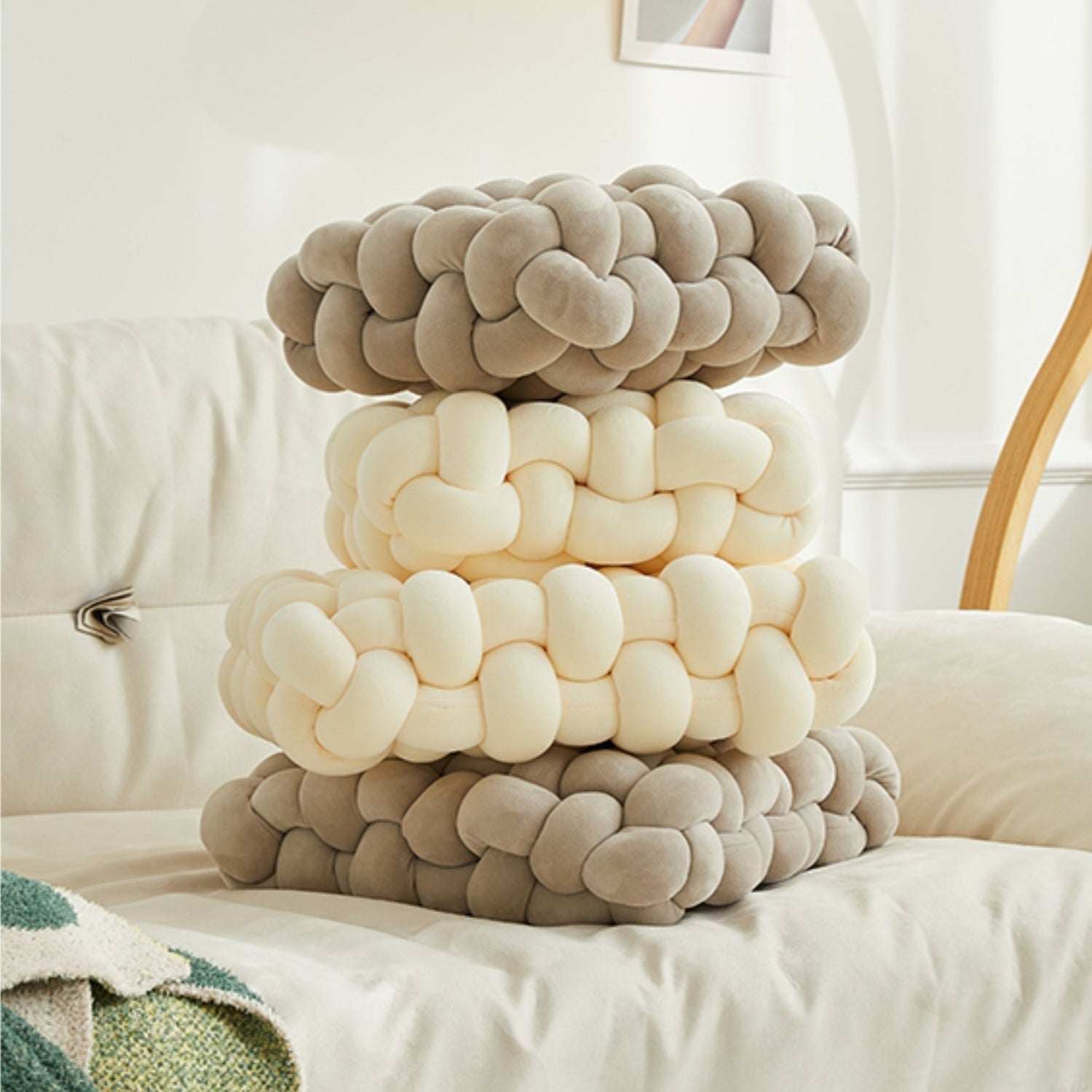 AAF Furniture Velvet Cream Modern Stool for Living Room