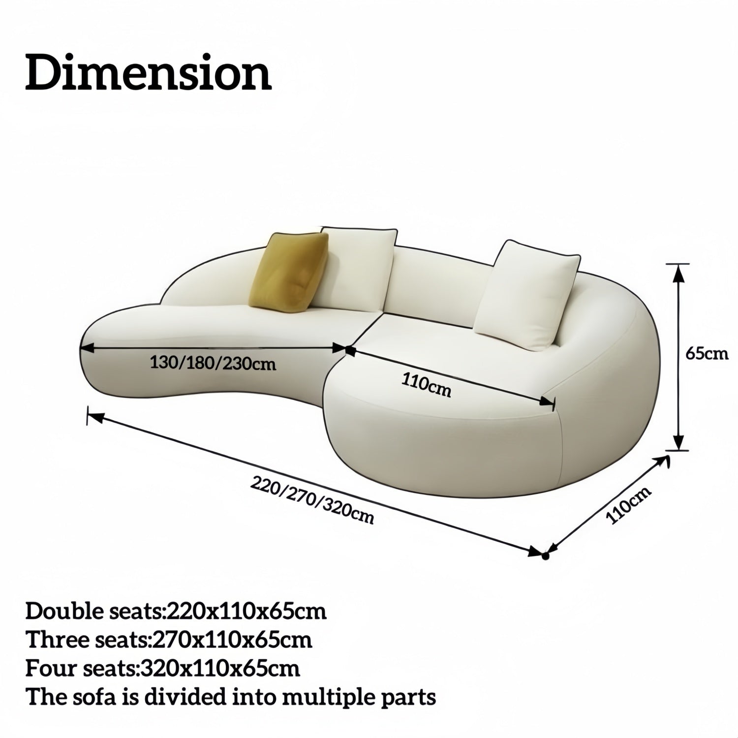 AAF Furniture Arc Sofa Set Beige 2-4 Seats for Living Room