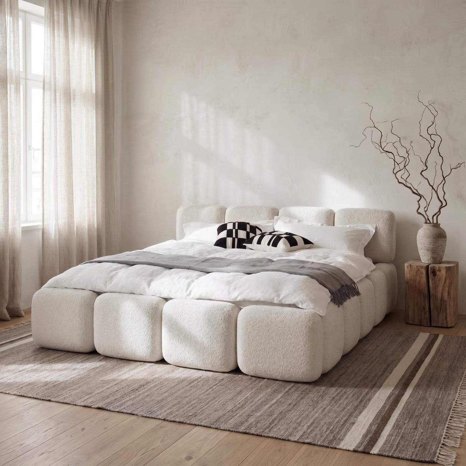 AAF Sherpa Cloud Block Bed Frame Cream Beige Storage Option UAE