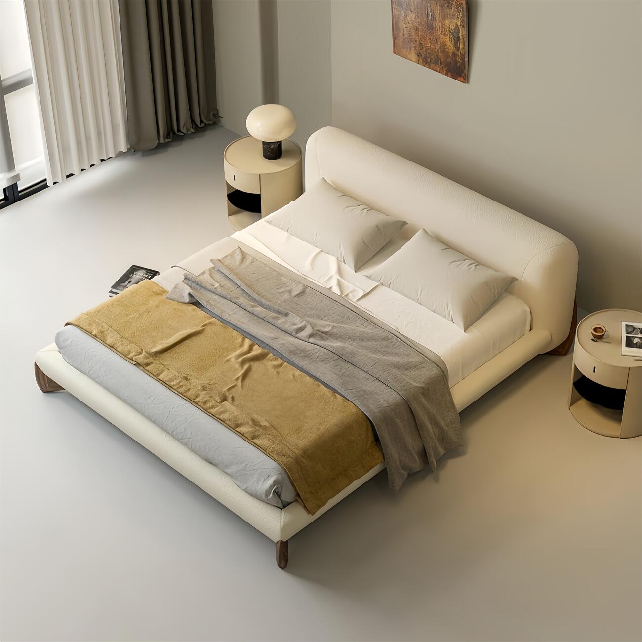 AAF Furniture Light Luxury Fleece Fabric Wrap Bed Frame for Bedroom Without Mattress