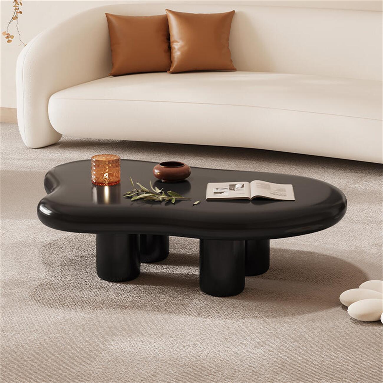 AAF FURNITURE Cream-style Coffee Table, Cute White Modern Tea Table, Irregular Indoor End Table for Living Room