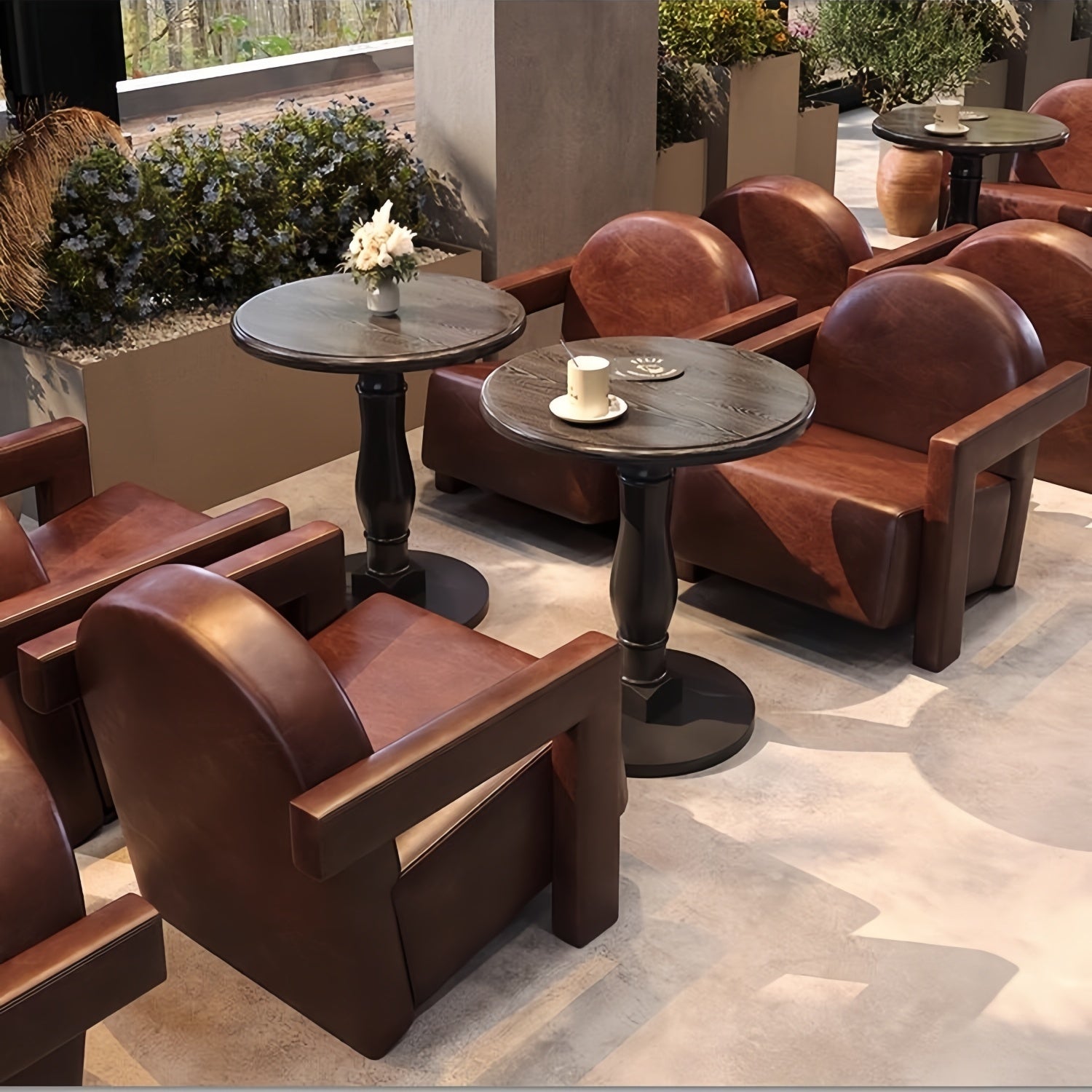 AAF Modern Bubble Tufted Leather Lounge Sofa Table Set