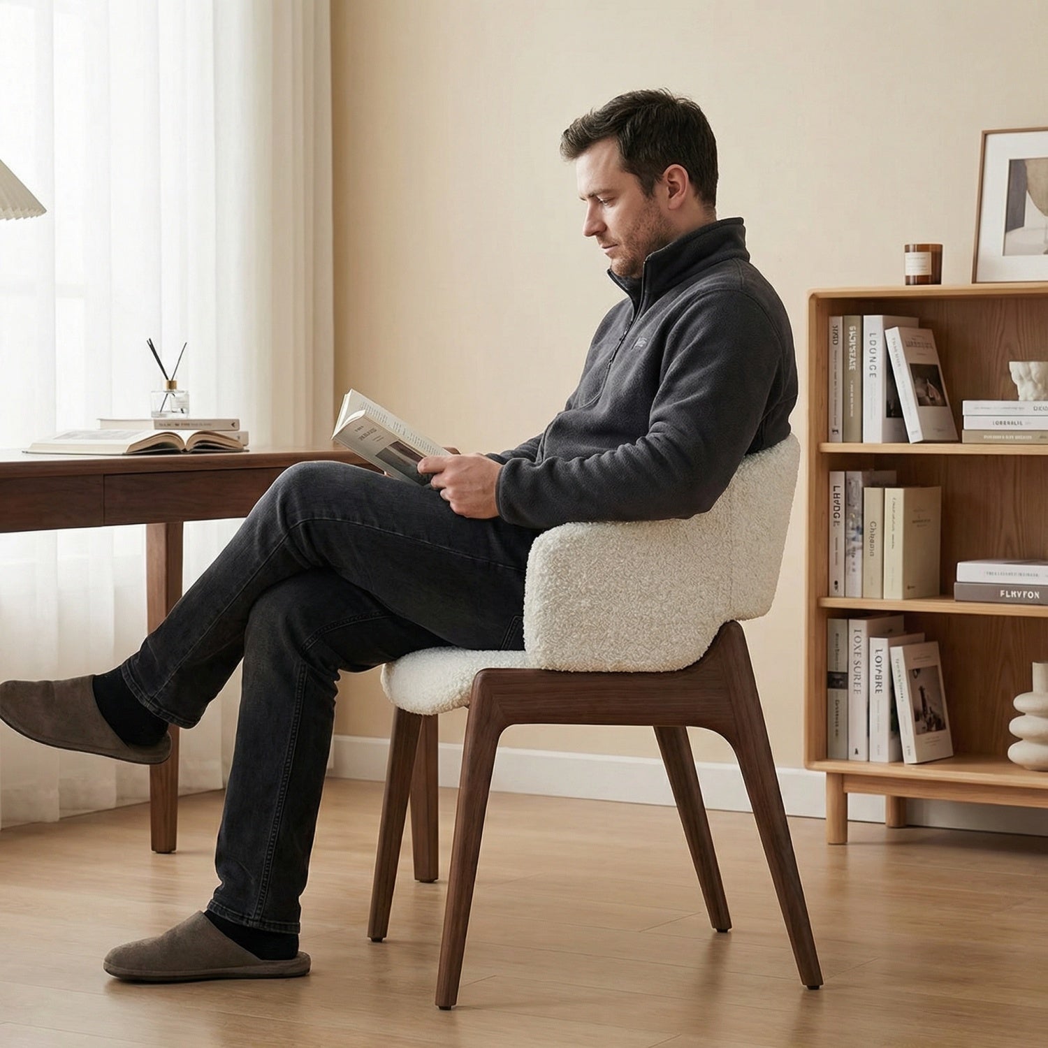 AAF White Sherpa Chair Walnut Minimalist UAE