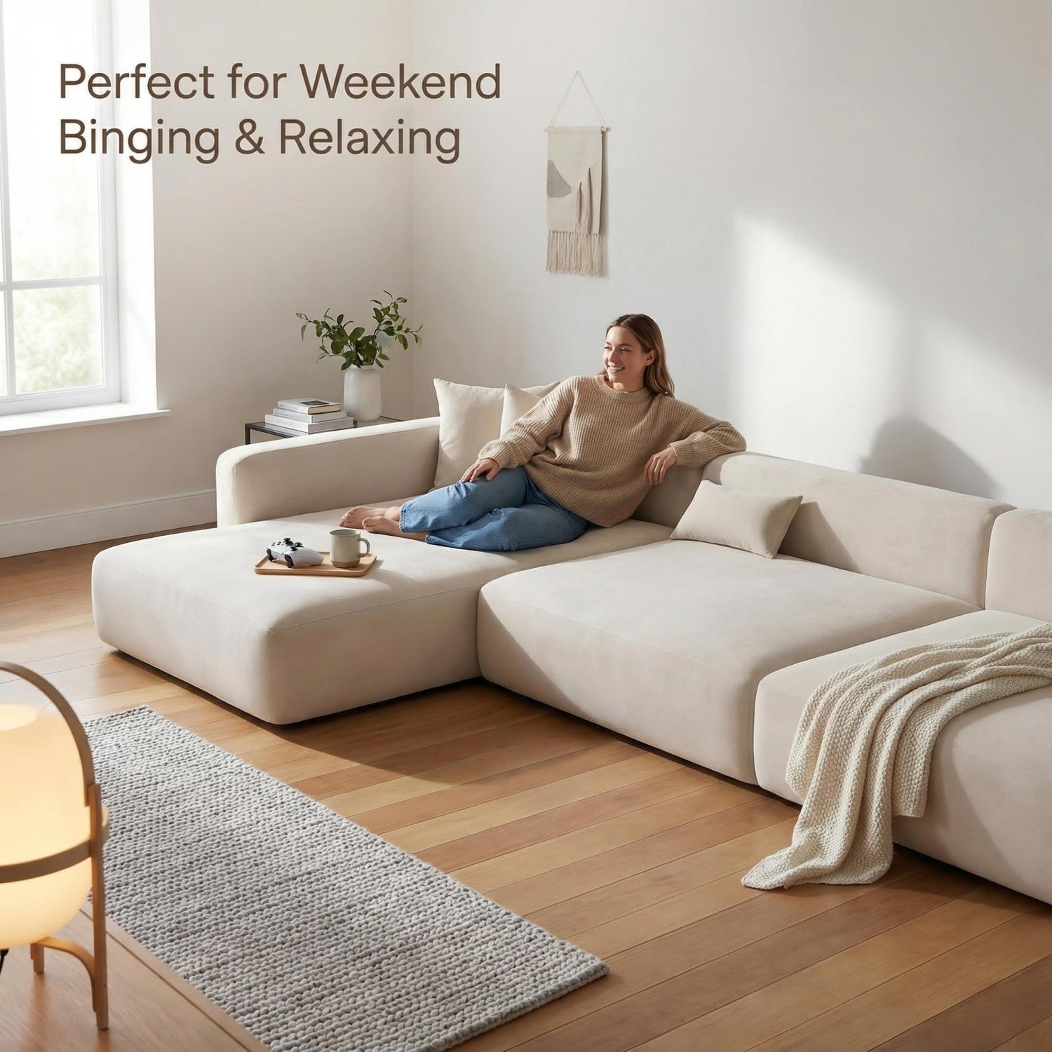 AAF Beige Cloud Sofa L-Shape Corner Sectional - Modular Fabric Couch UAE