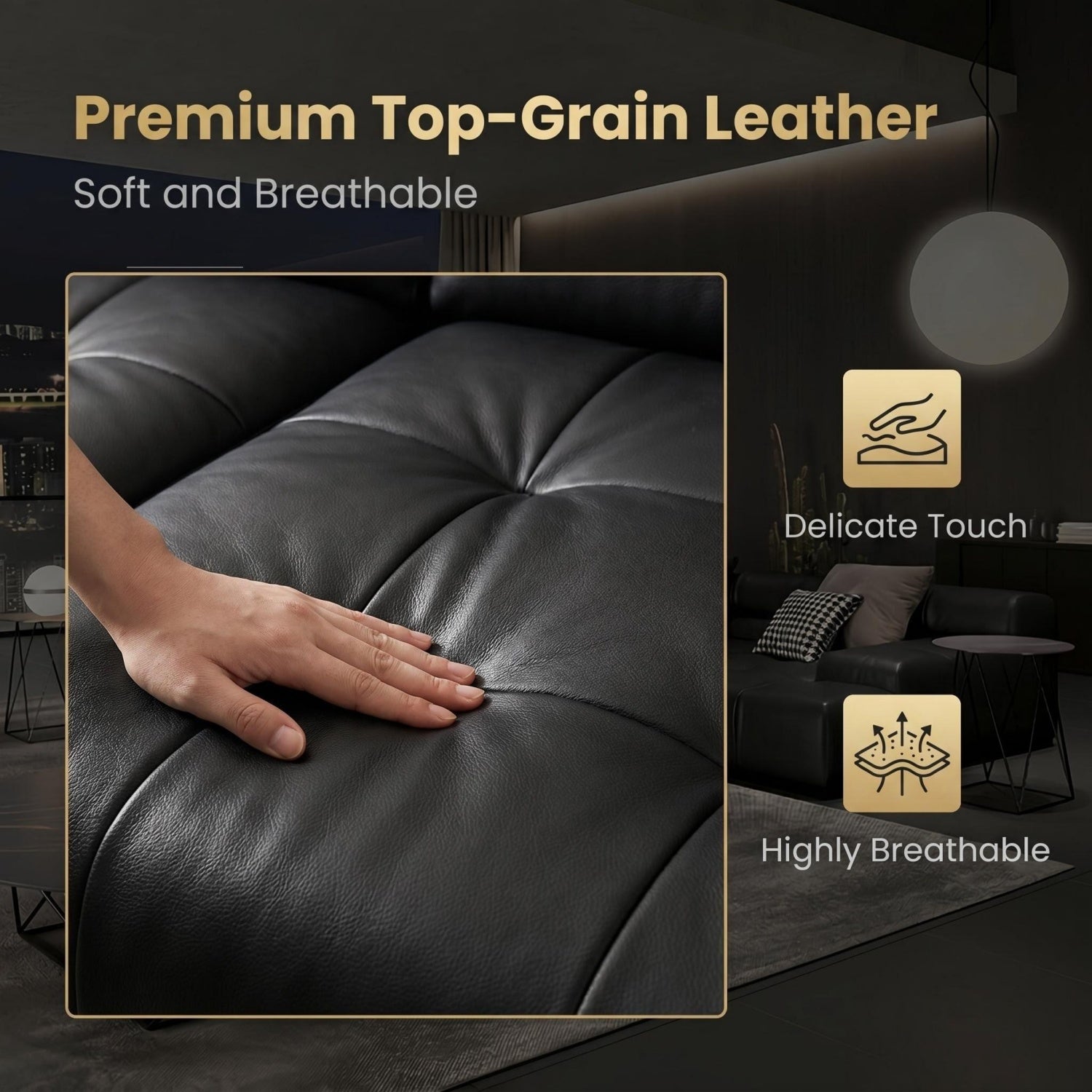 AAF Modular Black Leather Tufted Sectional Sofa Italian UAE
