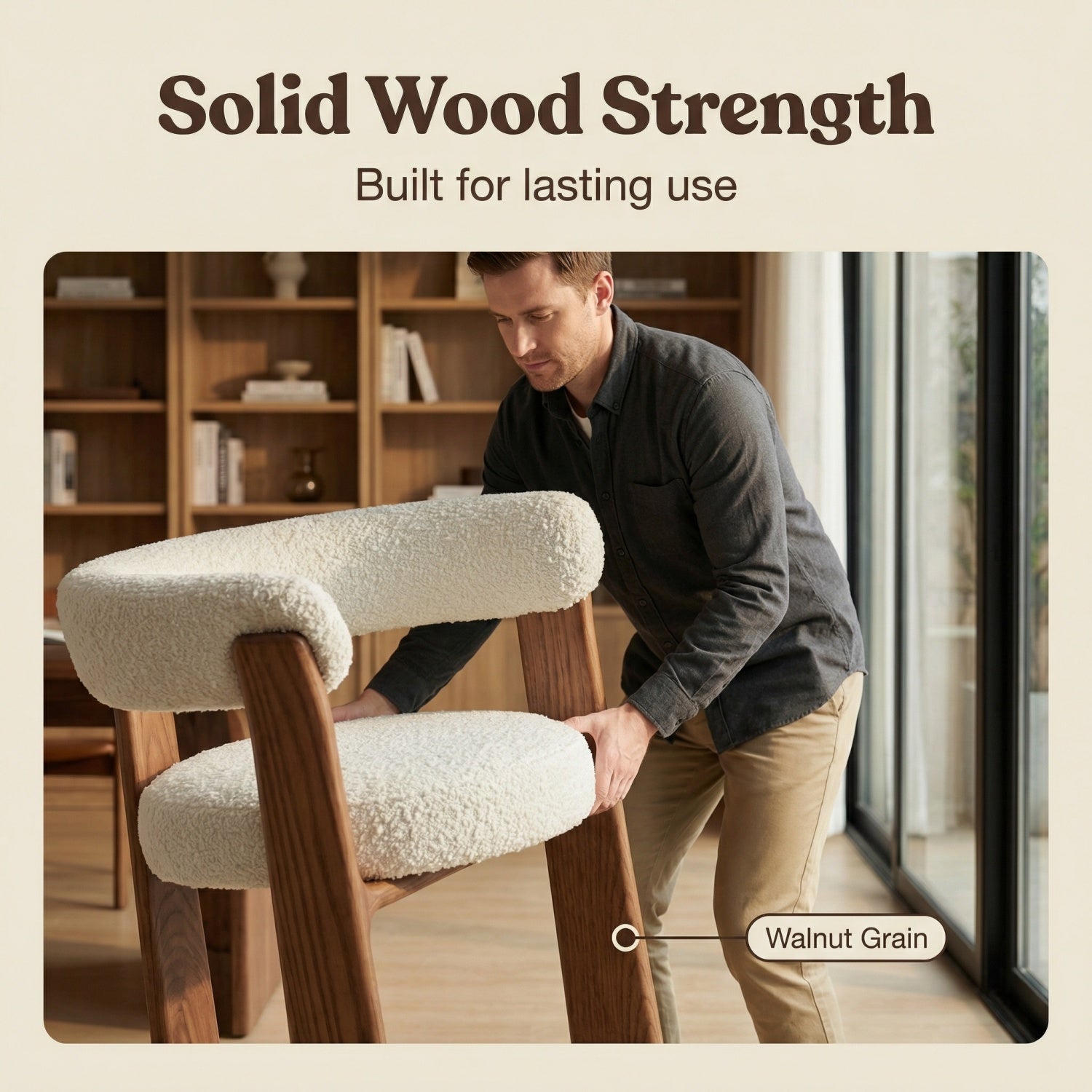 AAF Dark Wood Sherpa Chair Cream Nordic UAE