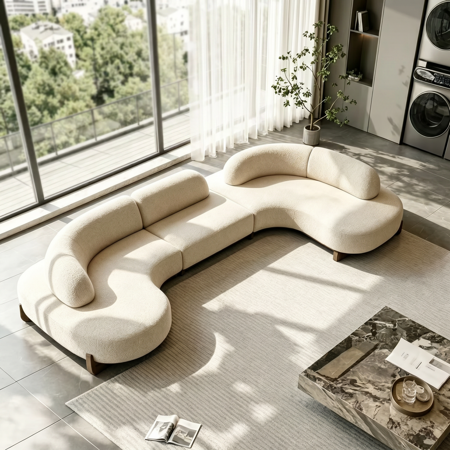 AAF Sherpa Arc Sofa Cream Walnut Wood Legs 4-6 Seat Japandi UAE