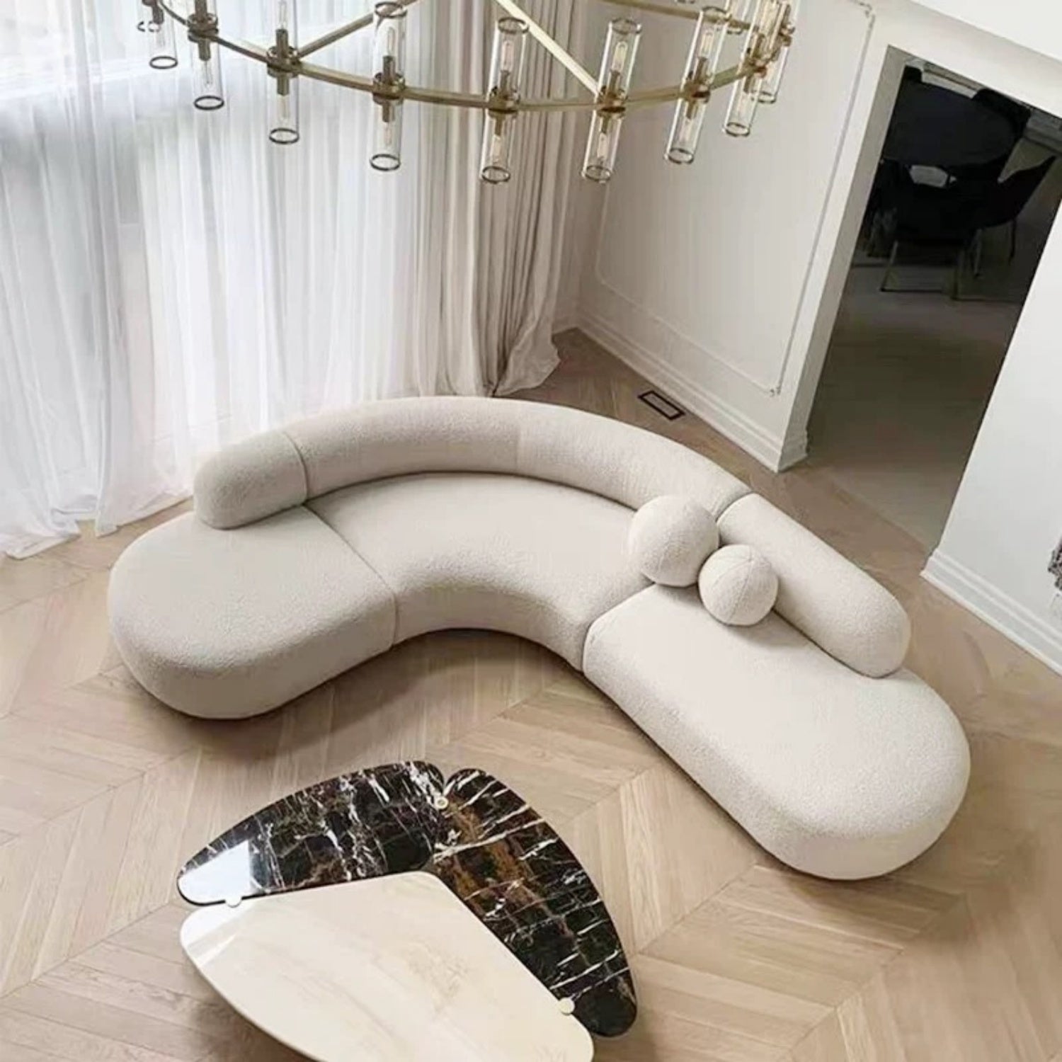 AAF Sherpa Teddy Curved L-Shape Sofa Cream Beige 5-10 Seat UAE