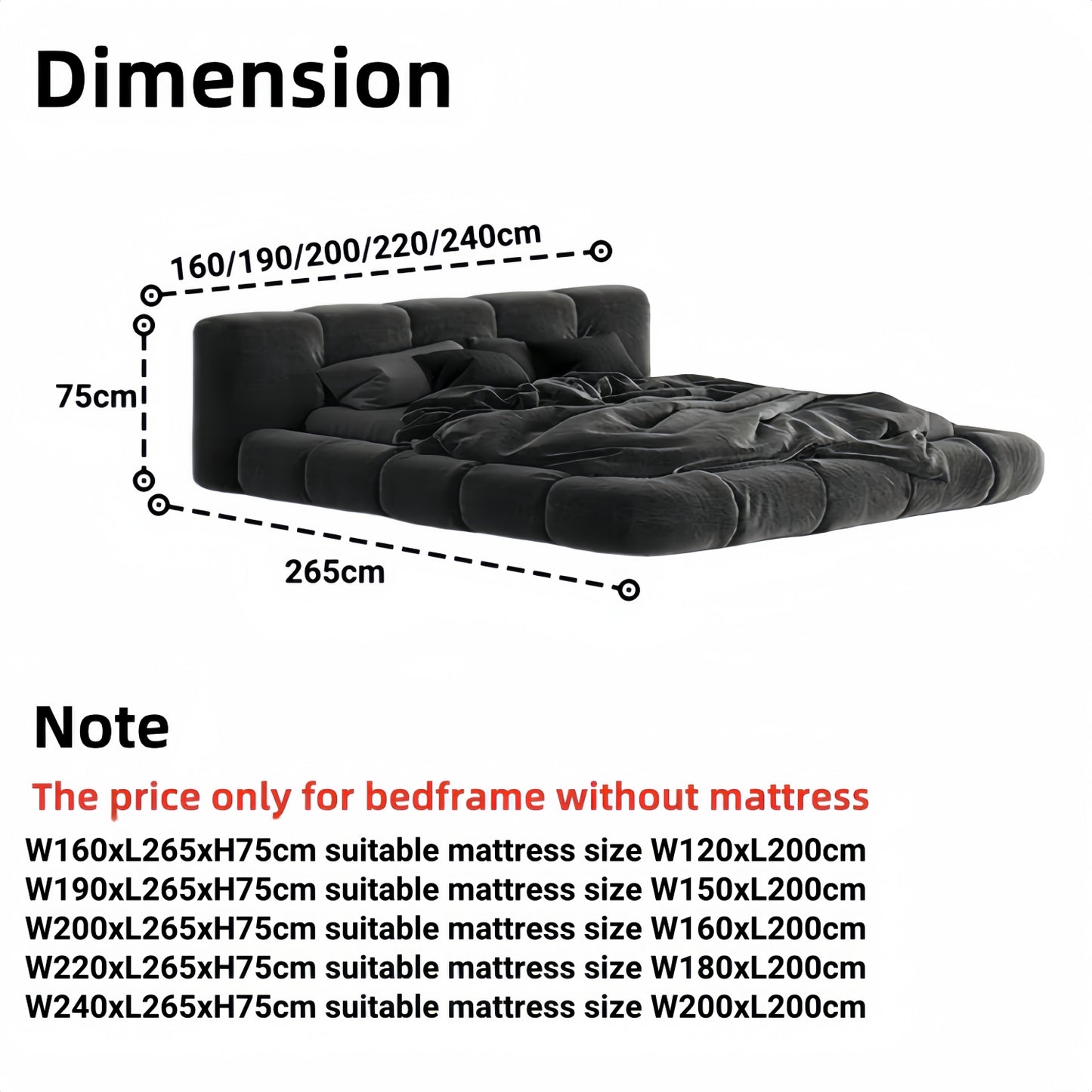 AAF Furniture Bed Frame Modern Velvet King Queen Size for bedroom Without Mattress