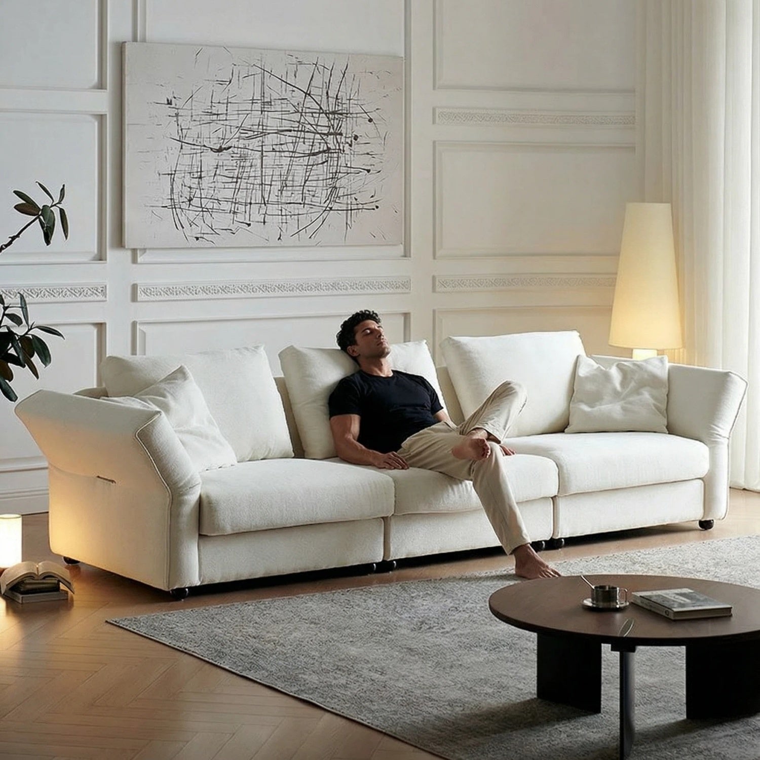 Beige Cloud Sofa Set 1-4 Seater with Footstool - Fabric Couch UAE