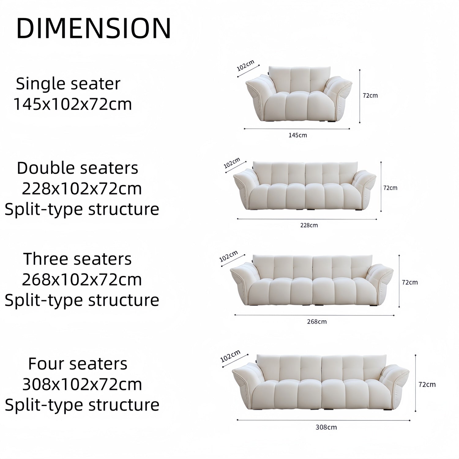 AAF Furniture Cloud Straight Sofa Set Off-White Plus 1-4 Seats for Living Room