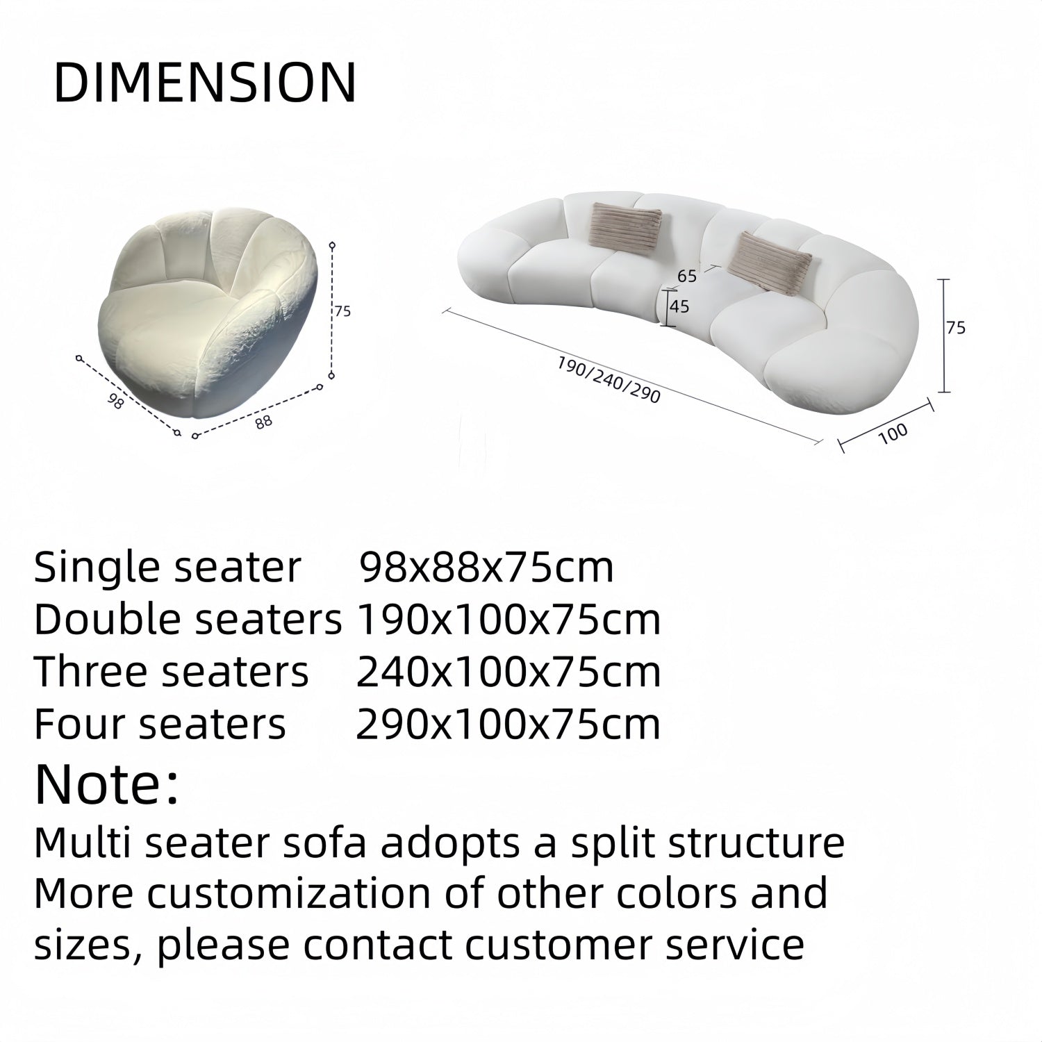 AAF Furniture Cloud Straight Sofa Set Off-White Complete 1-4 Seats for Living Room
