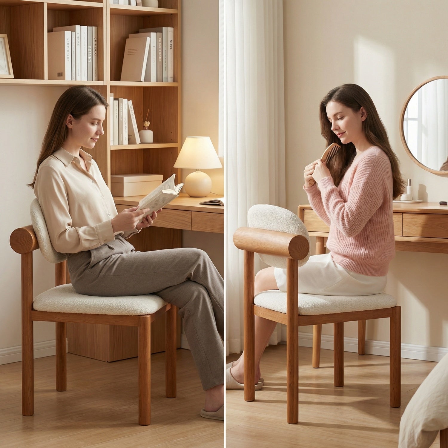 AAF Wood Sherpa Chair Cream Lifestyle UAE