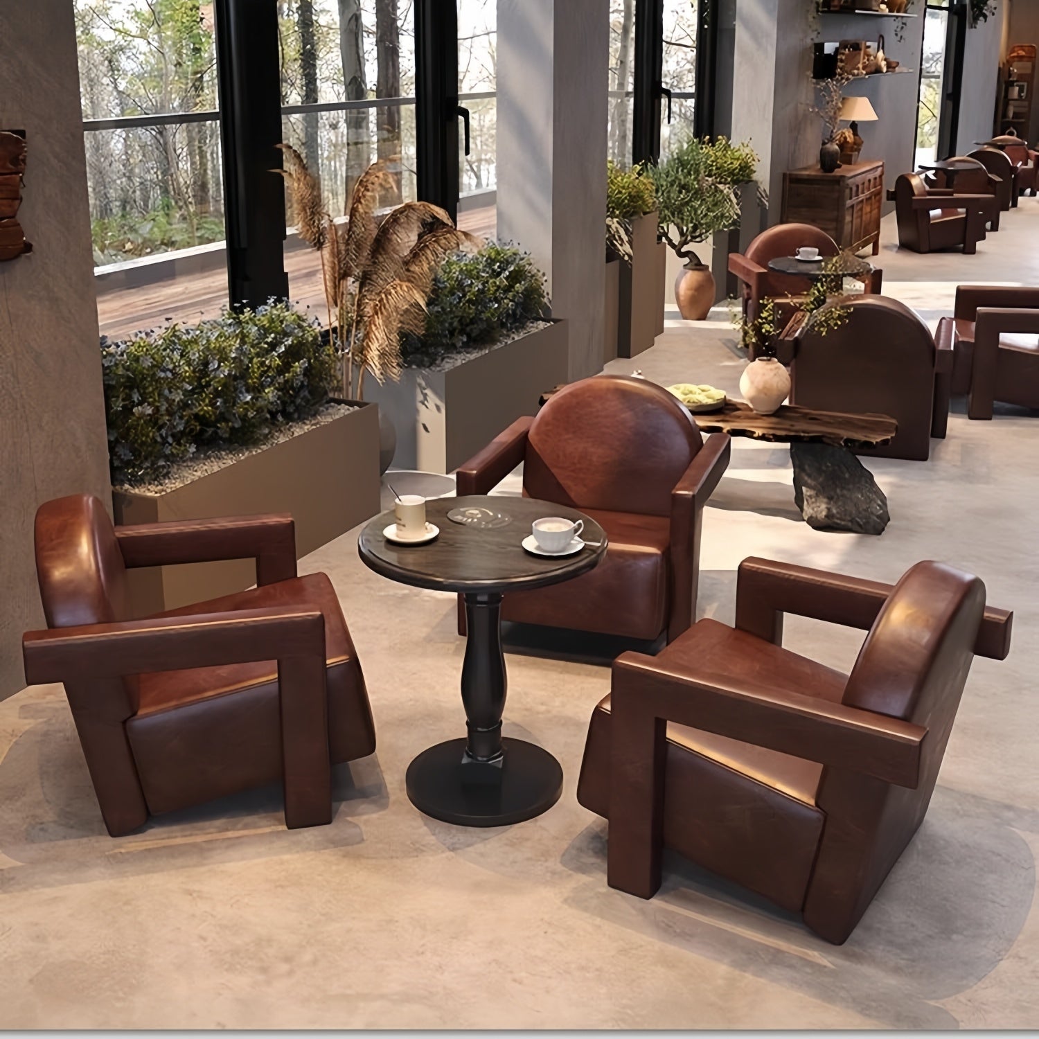 AAF Modern Bubble Tufted Leather Lounge Sofa Table Set